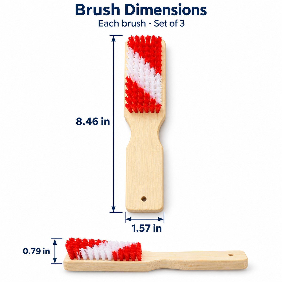 Brush dimensions8.46in long1.57in wide and0.79in bristle height.