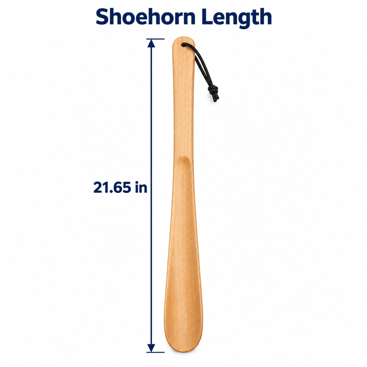 Verified dimensions in inches for beechwood long shoehorn.