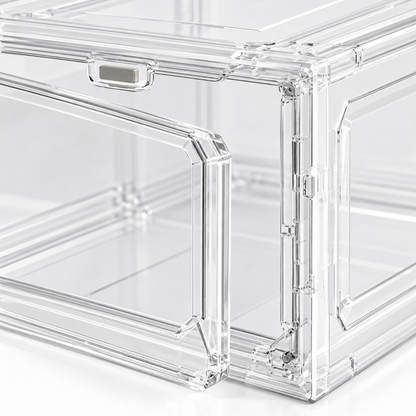 Close-up construction detail of clear magnetic shoe box.