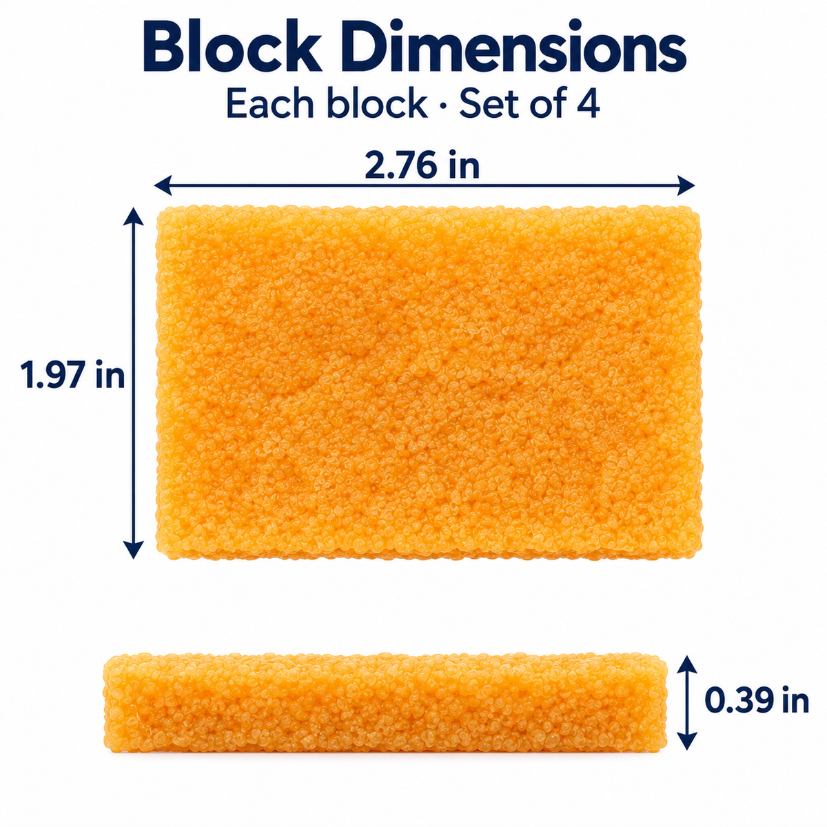 Verified dimensions in inches for crepe rubber cleaning blocks, set of 4.