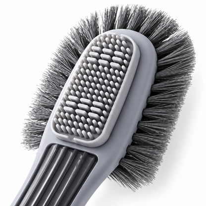 Material and construction detail of gray multi-surface shoe brush.