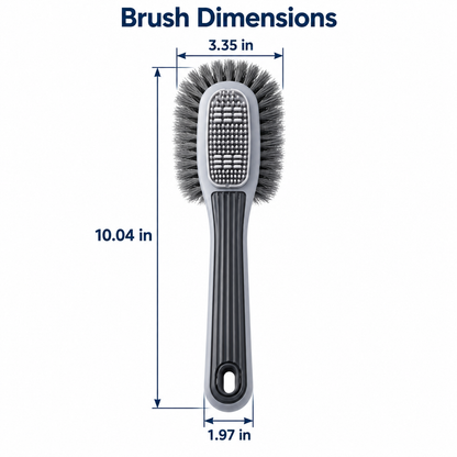 Verified dimensions in inches for gray multi-surface shoe brush.