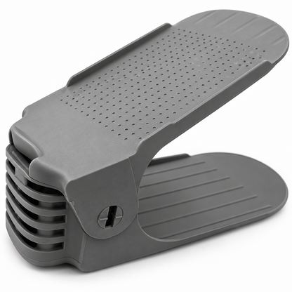 Close-up construction detail of gray adjustable shoe stackers, set of 4.