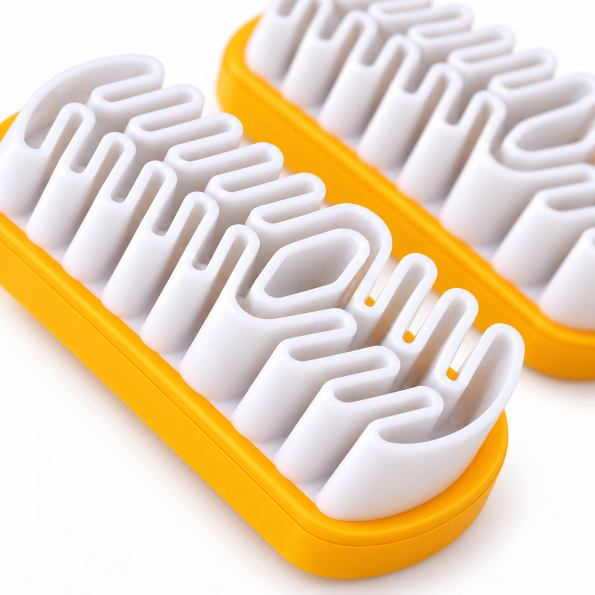 Material and construction detail of yellow suede loop brushes, set of 2.