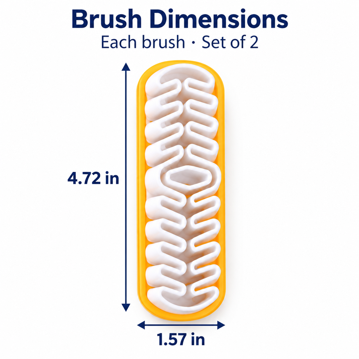 Verified dimensions in inches for yellow suede loop brushes, set of 2.